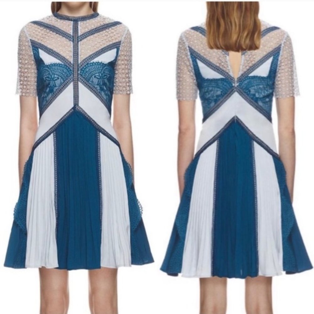 Self Portrait Lace Panel Pleated Dress USD 10/UK 14